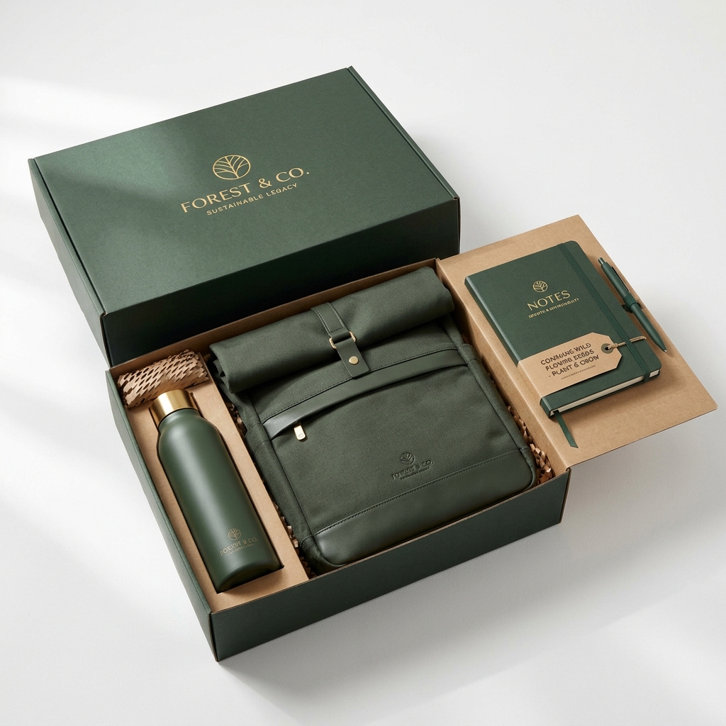 Kit corporativo premium VinanMerch con empaque ecológico